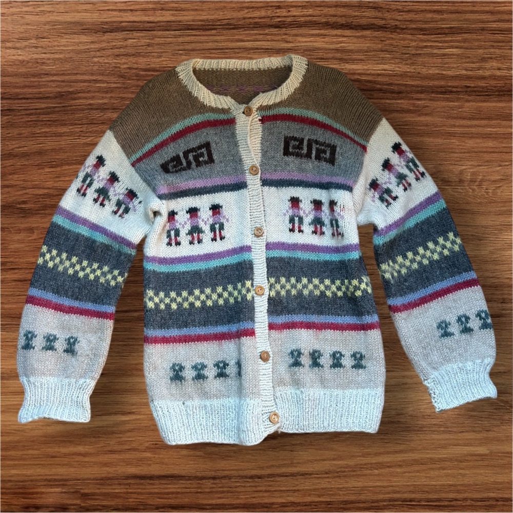 Vintage Colorful Patterned Knit Cardigan